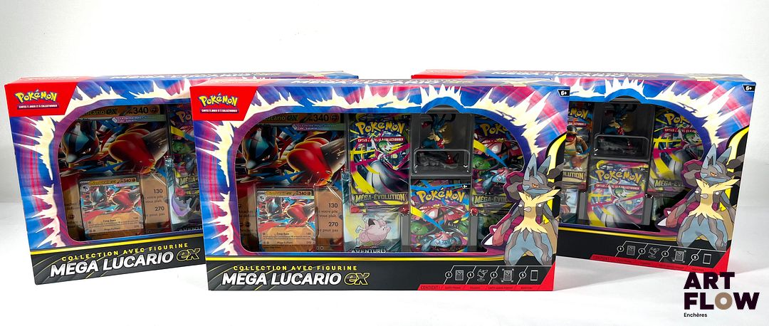 POKEMON Ensemble comprenant : 3 coffrets Pokémon collector avec figurine Méga-Lucario Ex. Neufs