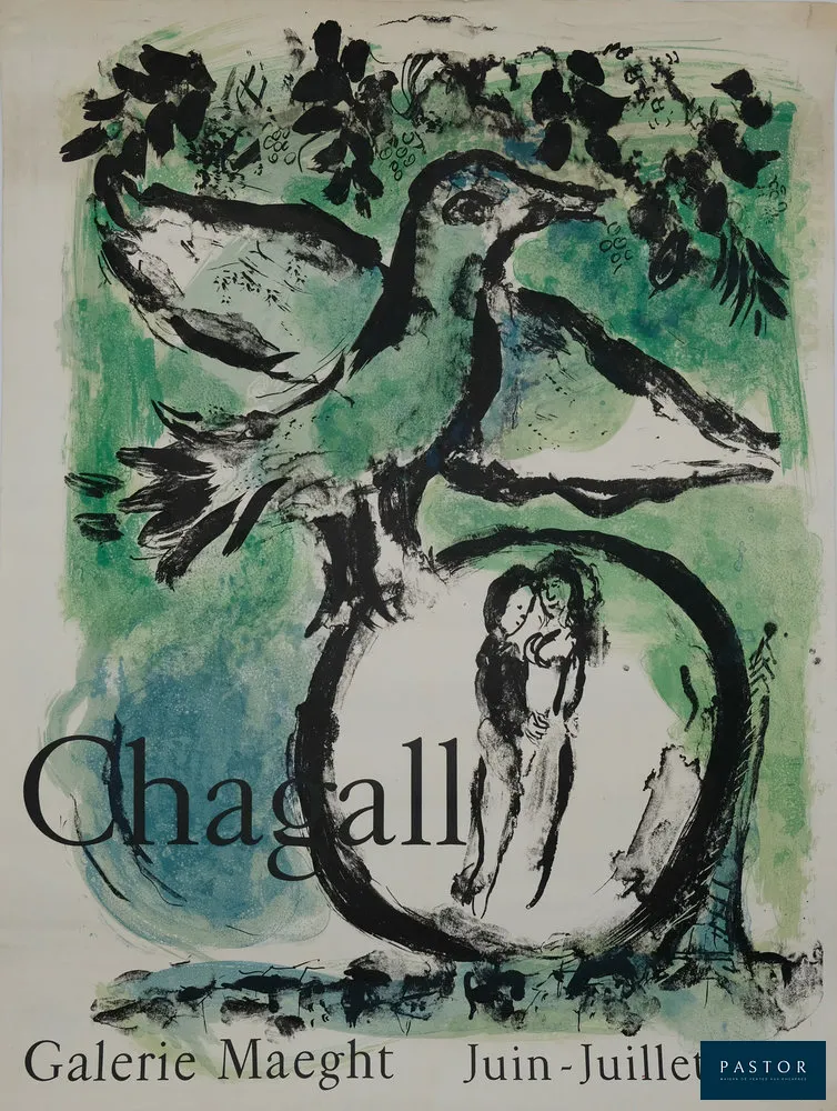 Marc CHAGALL (1887-1985)
L'oiseau vert

Affiche en lithographie en couleurs
Sur Vélin 53 x 70 cm
Imprimée par Mourlot (Paris, France)

Très bon état, infime déchirure dans la marge inférieure

INFORMATION : Affiche originale de l'exposition de Marc Chagall pour la Galerie Maeght  en 1962.

REFERENCES : Mourlot, affiches Chagall p.41


Expédition obligatoire, jusqu'à 5 Lithographies dans votre colis pour 14,76€ TTC en France Métropolitaine, et 29,64€ TTC pour l'Europe