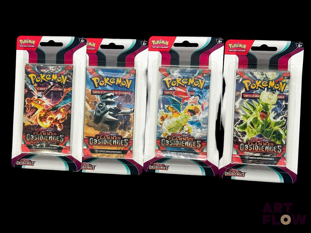 Artset de 4 blisters Pokemon Série du bloc Ecarlate et violet : Flammes obsidiennes (EV03) Scellés Neuf En Français