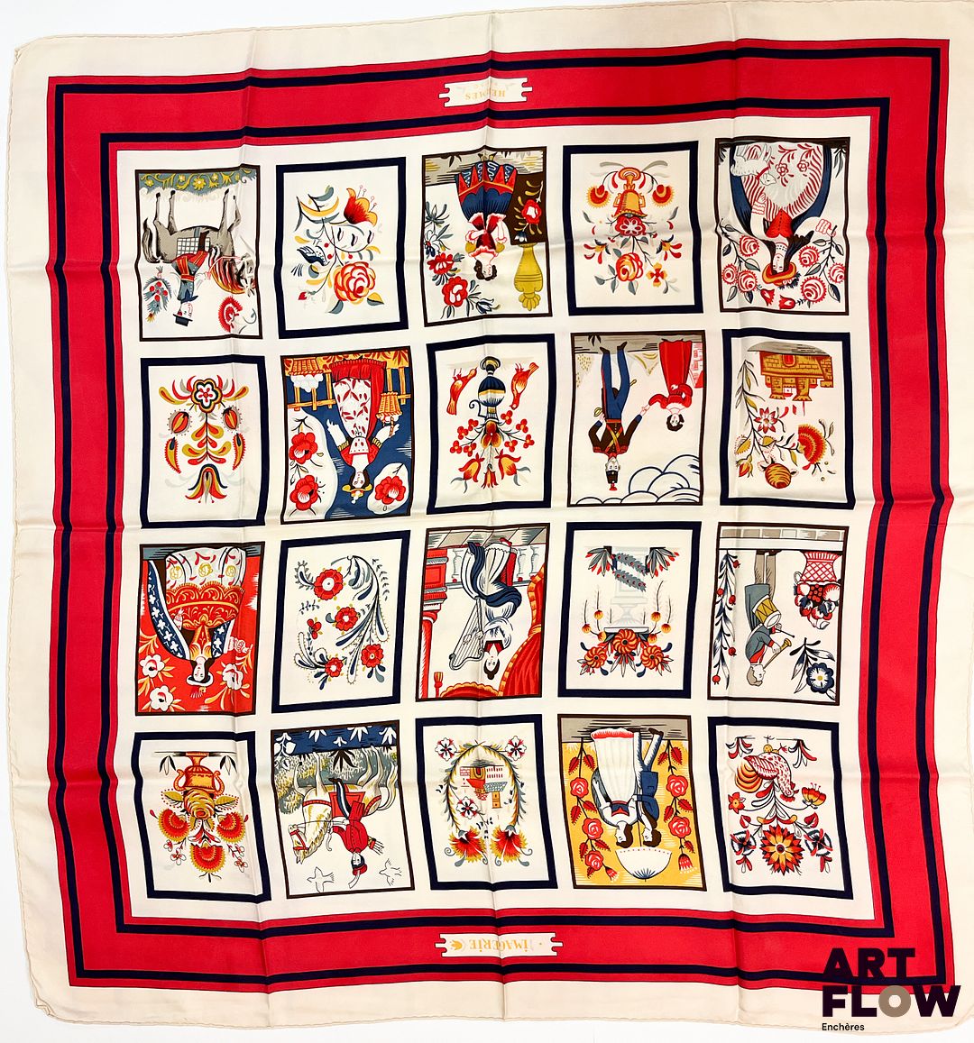 HERMÈS Modèle "Imagerie" Carré en twill de soie d'après Maurice TRANCHANT 90 x 90 cm