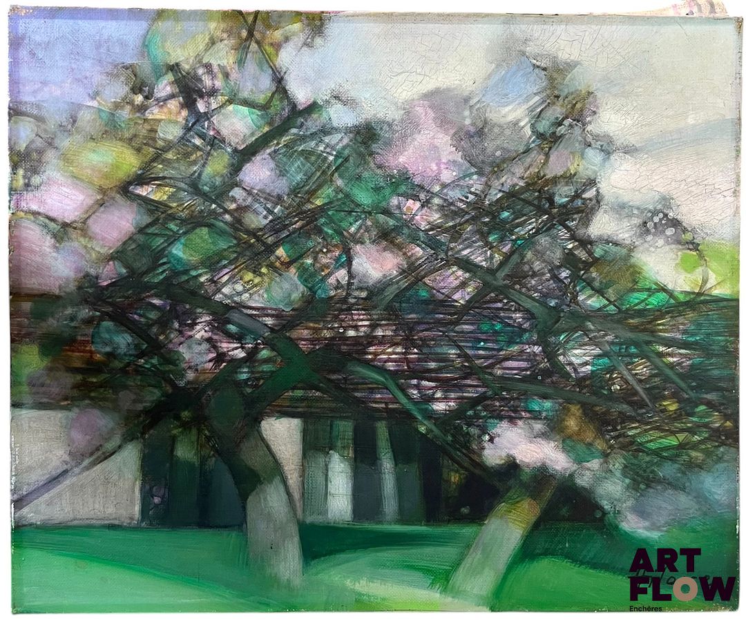 Camille Hilaire (1916 - 2004), Paysage printanier, huile sur toile, signée en bas à droite, contresignée au dos. 38 x 46 cm. Tache dans le coin inférieur gauche