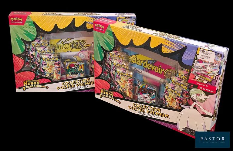 Réunion de 2 coffrets Pokémon scellés - Série du bloc Méga-Évolution : Héros Transcendants (ME2.5).
- Coffret Collection Poster Premium Méga-Gardevoir et Méga-Lucario.
En français.