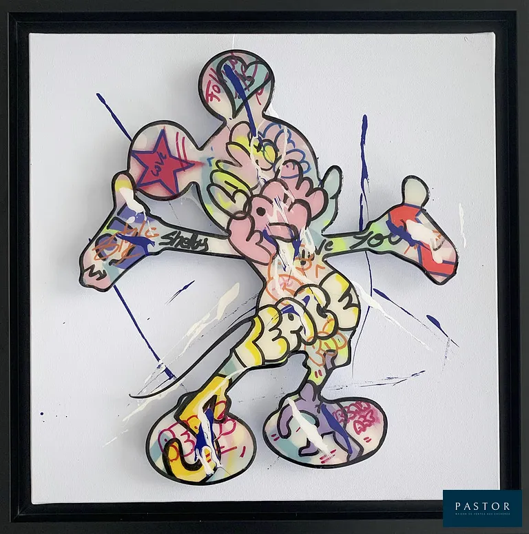 Shelby 
  Mickey Peace, 2022

 Métal peint fixé sur toile
 Œuvre signée 
46 x 46 x 4 cm
  Œuvre encadrée


Expédition obligatoire, jusqu'à 5 Lithographies dans votre colis pour 14,76€ TTC en France Métropolitaine, et 29,64€ TTC pour l'Europe