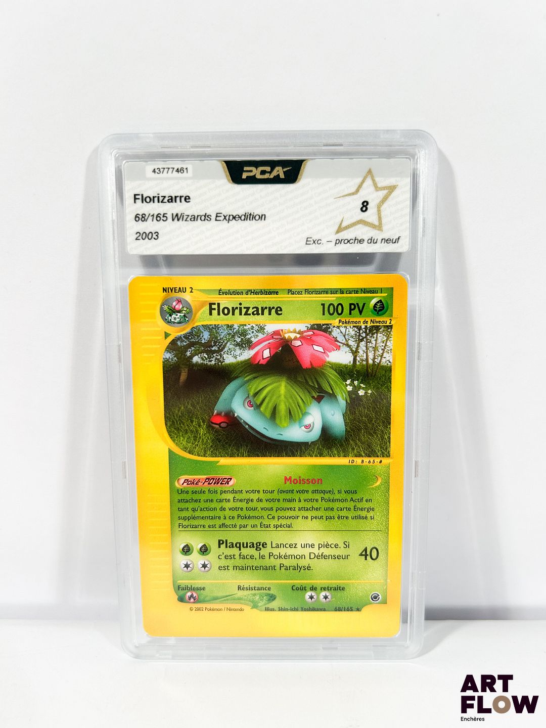 Carte Pokémon gradée Florizarre 68/165 - Rare - PCA 8. Série Expedition, du bloc Wizards. Carte en état Excellent / Proche du Neuf (PCA 8), en français.