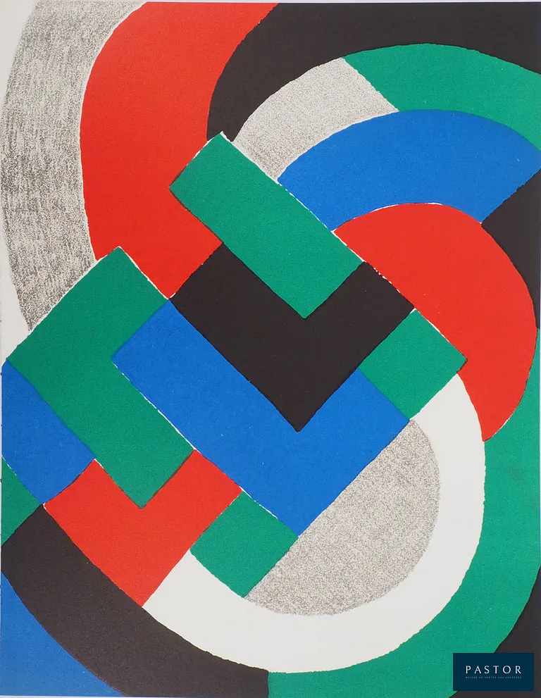 Sonia DELAUNAY (1885-1979)
Composition bleu, vert et rouge

Lithographie originale en couleurs
Sur papier épais 24 x 31 cm
Imprimée dans les Ateliers Mourlot (Paris, France)

Excellent état

INFORMATION : Lithographie éditée par San Lazzaro en 1969


Expédition obligatoire, jusqu'à 5 Lithographies dans votre colis pour 14,76€ TTC en France Métropolitaine, et 29,64€ TTC pour l'Europe