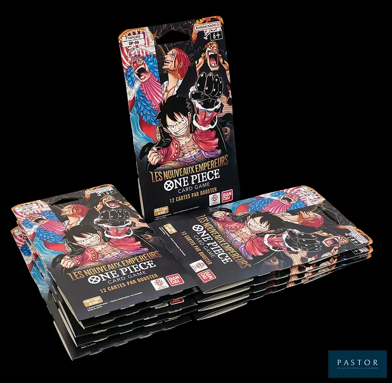 Ensemble de 10 boosters One Piece, sous blisters scellés.
Série OP-09 : Les Nouveaux Empereurs.
Scellés, en français.