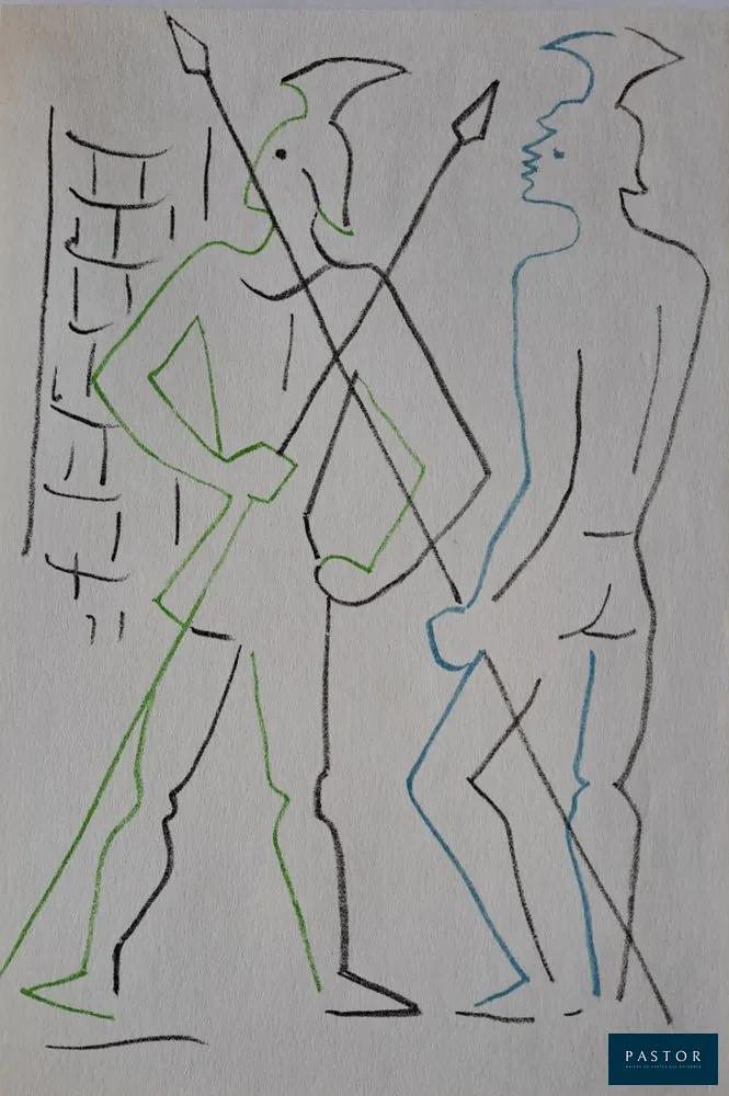 Jean Cocteau (1889-1963)
Les gardes - Qui va là ? Hamlet

Lithographie originale en couleur
Non signé
Imprimée par Mourlot Frères en 1957
Dimensions de la feuille : 23 x 15 cm environ

Très bon état


Expédition obligatoire, jusqu'à 5 Lithographies dans votre colis pour 14,76€ TTC en France Métropolitaine, et 29,64€ TTC pour l'Europe