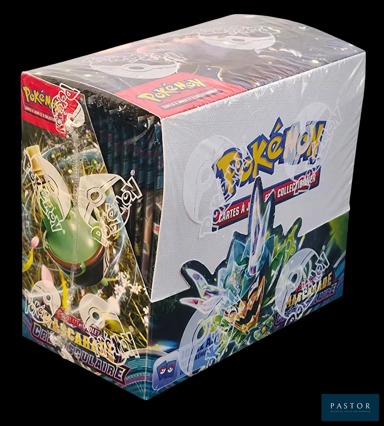 Coffret Pokémon scellé - Display (36 Boosters).
Série du bloc Écarlate&Violet : Mascarade Crépusculaire (EV06).
En français.