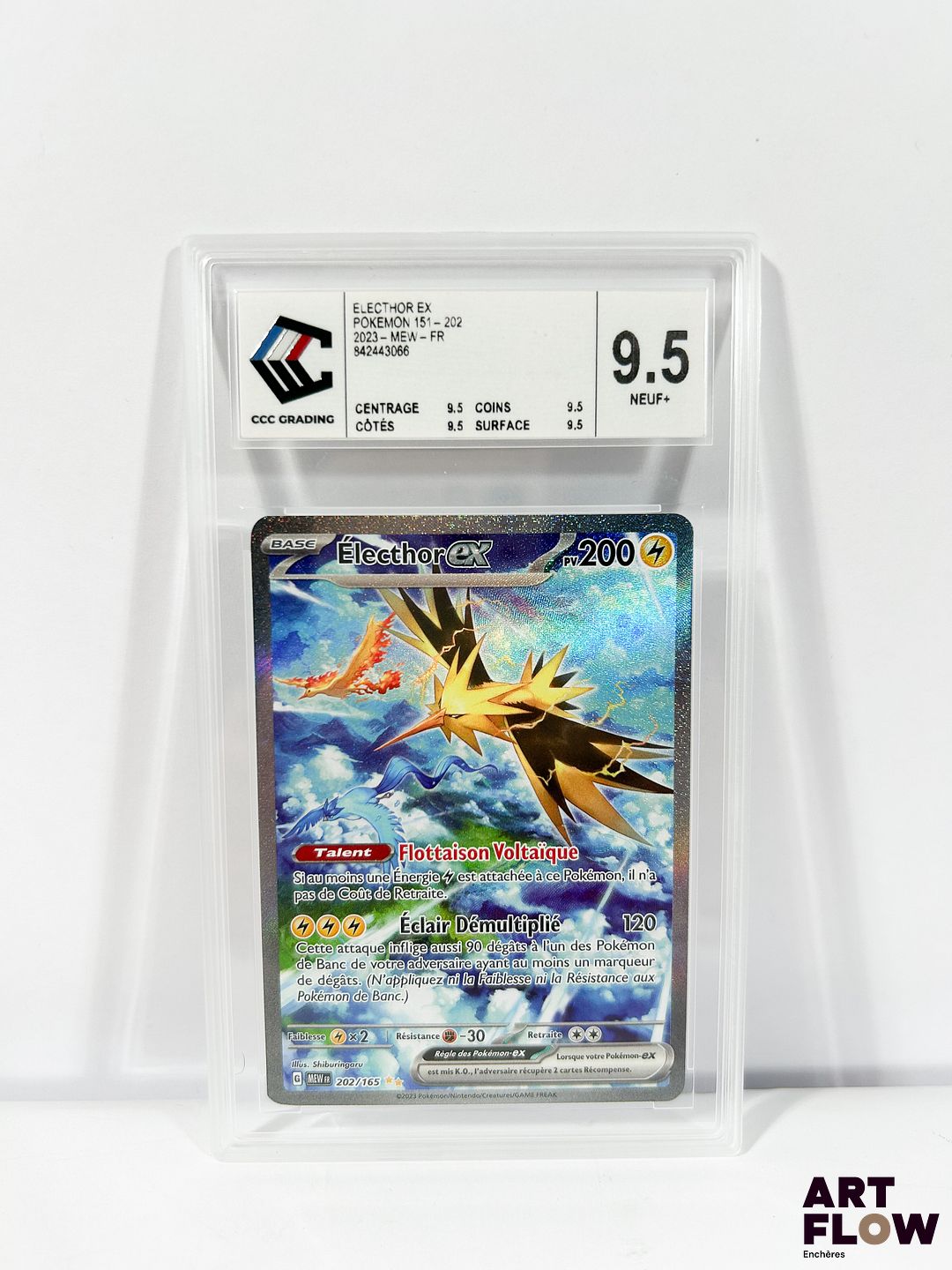 Carte Pokémon gradée Electhor EX 202/165 - Alternative - CCC 9,5. Série Écarlate&Violet : 151 (EV3.5). Carte en état Neuf + (CCC 9,5), en français.