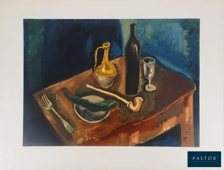 Chaïm SOUTINE
Nature morte à la pipe

Lithographie d'après une peinture
Imprimée dans les ateliers Mourlot (c. 1965)
Signée dans la planche
Sur vélin Arches 50 x 65 cm

Excellent état


Expédition obligatoire, jusqu'à 5 Lithographies dans votre colis pour 14,76€ TTC en France Métropolitaine, et 29,64€ TTC pour l'Europe