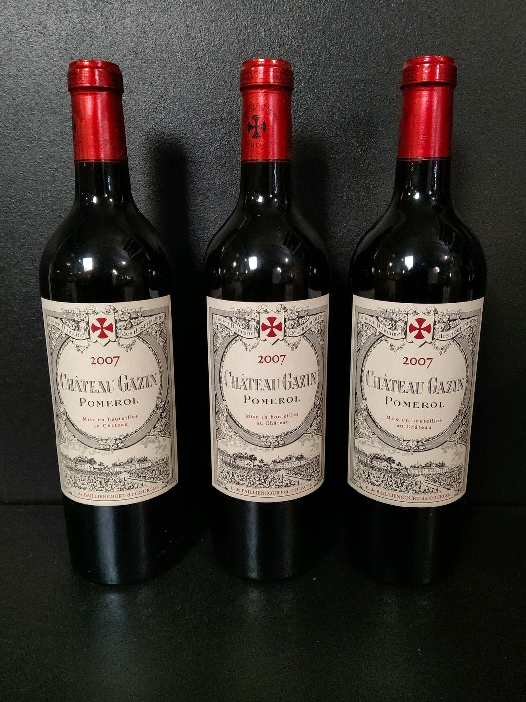 3 bouteilles de vin rouge du Château Gazin Pomerol 2007