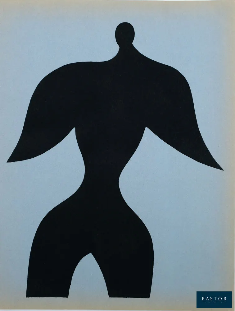 Jean ARP (1886-1966)
Homme oiseau

Pochoir original en couleurs
Sur papier épais 24 x 31 cm
Edité dans les Ateliers Jacomet (Paris, France)

Très bon état, marges légèrement salies

INFORMATION : Pochoir édité par San Lazzaro en 1957


Expédition obligatoire, jusqu'à 5 Lithographies dans votre colis pour 14,76€ TTC en France Métropolitaine, et 29,64€ TTC pour l'Europe
