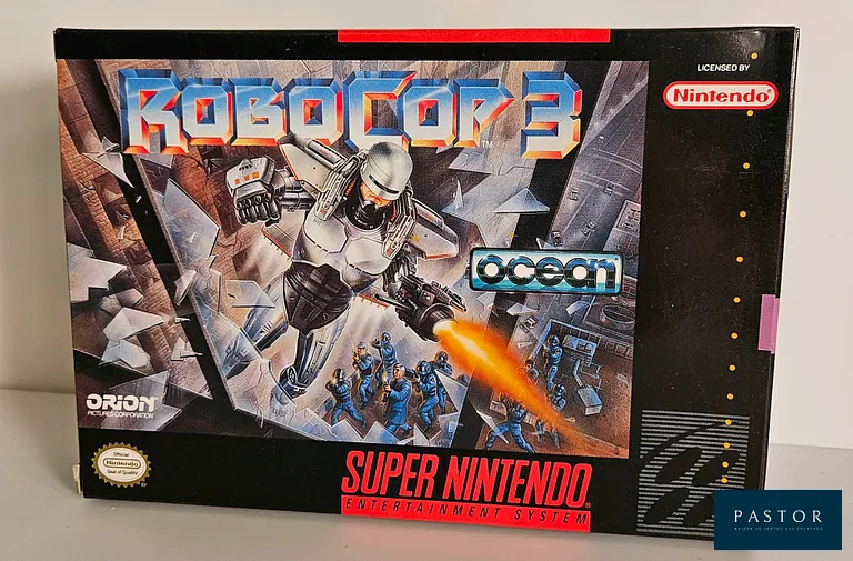 NINTENDO - SUPER NES. Jeu : Robocop 3. Complet avec boite, notice et cartouche. Version US. TBE. Etat proche du neuf. Sortie : 1991. Culte