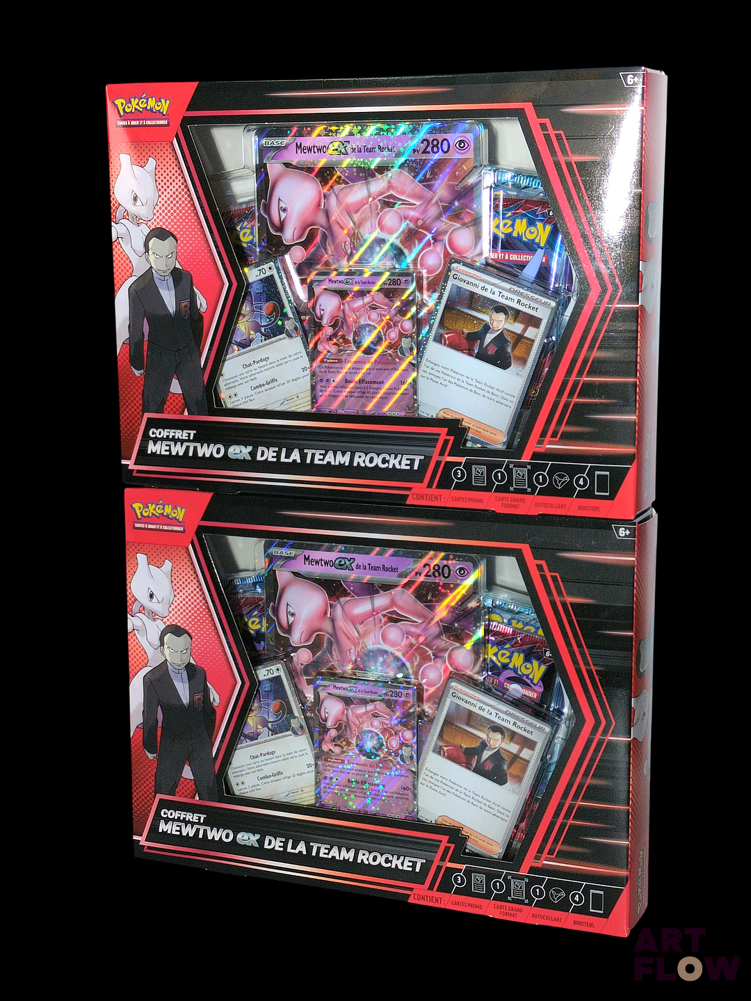 Ensemble de deux Coffrets Pokémon scellés : Mewtwo ex de la Team Rocket En français Neufs : légers défauts (voir photos)
