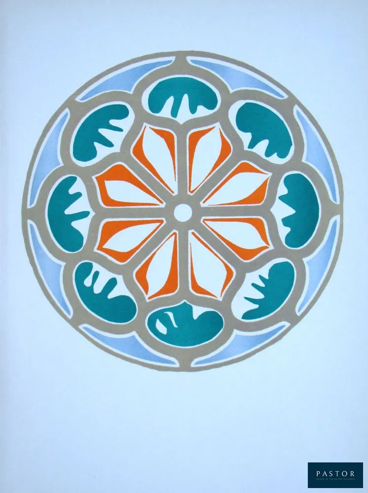 Henri Matisse (d'après) ( 1869 - 1954 )
  Rosace, 1958

 Maquette pour un vitrail
Lithographie en couleurs sur papier vergé, non signée.
Publié en 1958 d'après l'œuvre originale découpée de 1954 par les éditions Verve, tome 35/36, éditeur Tériade, à Paris, France. 
 Imprimé par l'Atelier Mourlot à Paris, France. 
Tirage limité à 2000 exemplaires. 
 Dimensions de l'image : 22,8 x 22,8 cm 
Format du papier : 35,7 x 26,2 cm 
L'article est en très bon état.


Expédition obligatoire, jusqu'à 5 Lithographies dans votre colis pour 14,76€ TTC en France Métropolitaine, et 29,64€ TTC pour l'Europe