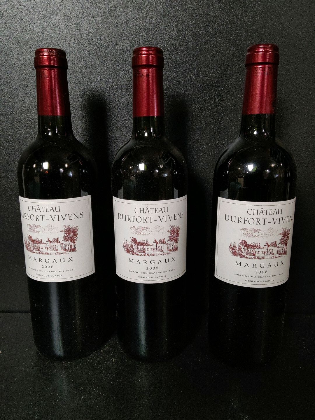 3 bouteilles de vin rouge du Château Durfort-Vivens 2ème GCC Margaux 2006