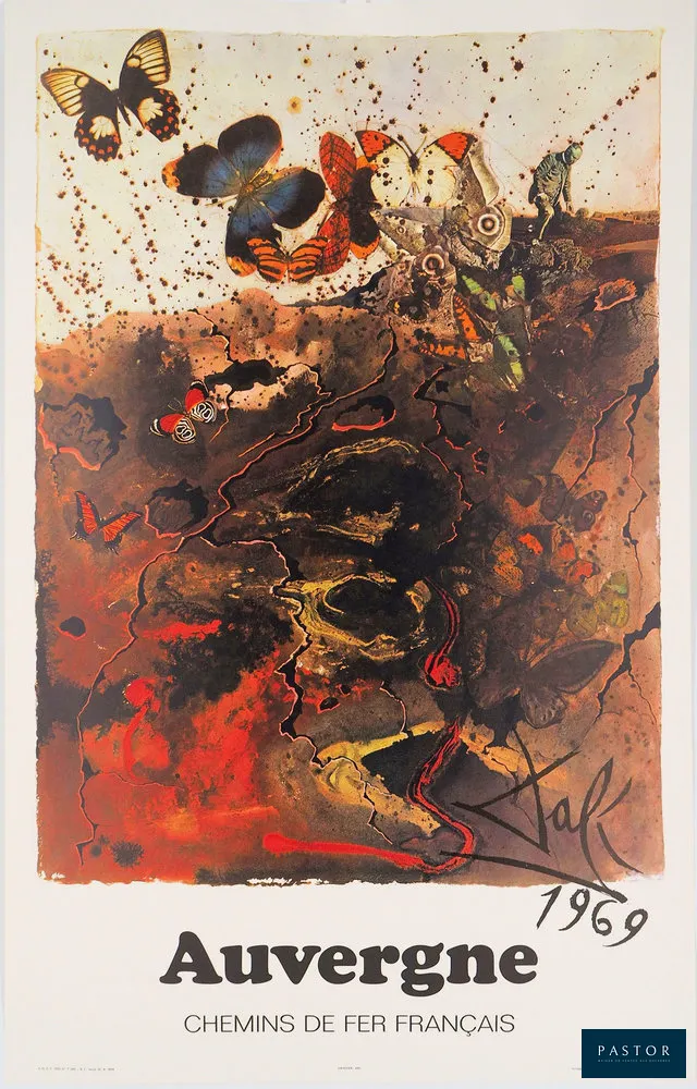 Salvador DALI (1904-1989)
Auvergne

Lithographie et héliogravure originale (Ateliers Matthieu et Draeger)
Signée dans la planche
Edition de 700 exemplaires non numérotés
Sur Vélin 62 x 99 cm

Excellent état

REFERENCES : Figure au catalogue raisonné : Field 69-2 A / Michler Lopsinger 1230 / Sahli 132
Cette oeuvre éditée par J Schneider en 1969 a été commissionnée par la SNCF afin d'en assurer la promotion ; elle fait partie de la série "Butterfly suite".


Expédition obligatoire, jusqu'à 5 Lithographies dans votre colis pour 14,76€ TTC en France Métropolitaine, et 29,64€ TTC pour l'Europe