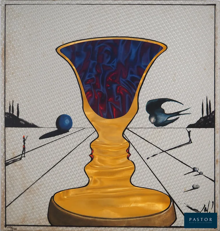 Salvador Dali (1904-1989)
Tristan et Iseult : La coupe aux deux visage, 1972

Lithographie originale et collage sur Rowlux
Signée dans la planche
Numérotée /500ex
Sur Rowlux contrecollé sur une planche isorel

  64×64 cm
  
  RÉFÉRENCES :
  - Catalogue raisonné Field #72-9
  
  Bon état, quelques salissure (bien regarder les photos)


Expédition obligatoire, jusqu'à 5 Lithographies dans votre colis pour 14,76€ TTC en France Métropolitaine, et 29,64€ TTC pour l'Europe