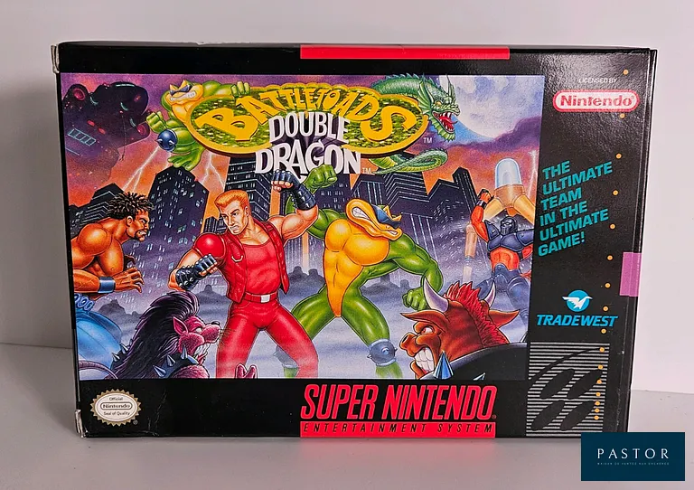 NINTENDO - SUPER NES. Jeu : Battletoads Double Dragon. Complet avec boite, cartouche et notice. Version US. TBE. Rare et culte. Sortie : 1991. Beat them all
