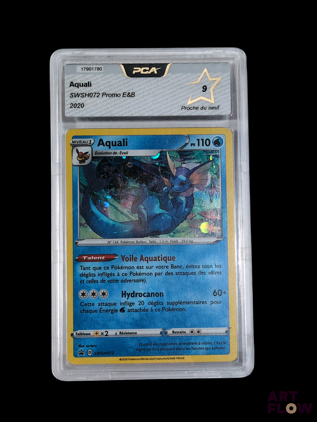 Carte Promo Pokemon gradée Aquali SWSH072 PCA 9 Série du bloc Epée et bouclier. En français. Carte en état Proche du neuf (PCA 9)