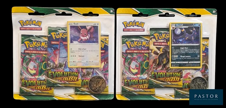 Réunion de 2  Tripacks Pokémon scellés.
Série du bloc Épée&Bouclier : Évolution Céleste (EB07).
Artset volition.
En français.