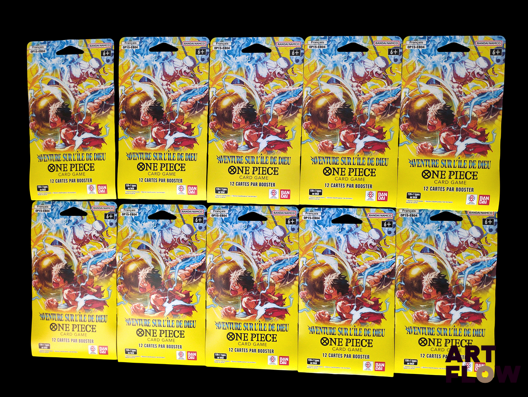 Ensemble de 10 boosters sous blisters One Piece de la série Aventure sur l'île de Dieu OP15-EB04 En français Etat neuf Scellés