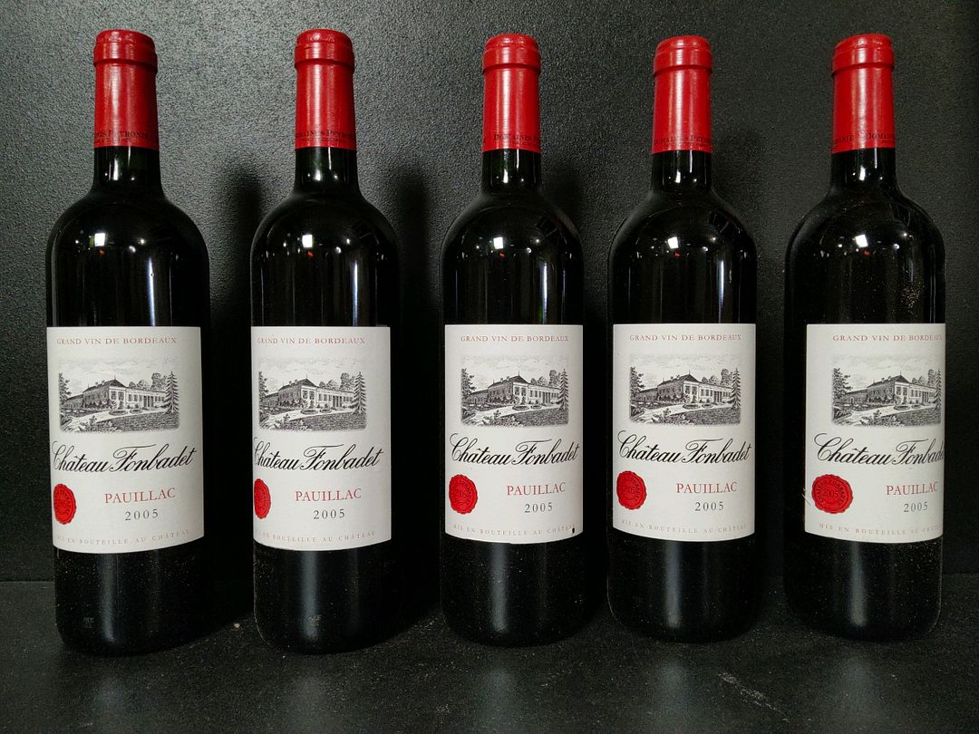 5 bouteilles de vin rouge du Château Fonbadet Pauillac 2005