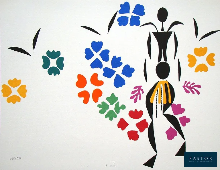 Henri Matisse (d'après) (1869-1954) 
La négresse, 1978 

Lithographie en édition limitée, en couleurs, sur papier d'art Fabriano, non signée. Numéroté au crayon 295/500 en bas à gauche. Publié en 1978 par les Éditions Studio d'Arte Perna / Spadem Paris, Le directeur artistique Valentino Perna, à Milan, en Italie. Imprimé d'après l'œuvre originale de 1952 par le maître imprimeur Giordani à Milan, en Italie. Porte le cachet d'édition à sec au centre, en bas. Tirage limité à 500 exemplaires numérotés. Format du papier : 33,5 x 43,0 cm Dimensions de l'image : 32,5 x 41,5 cm L'article est en parfait état.


Expédition obligatoire, jusqu'à 5 Lithographies dans votre colis pour 14,76€ TTC en France Métropolitaine, et 29,64€ TTC pour l'Europe