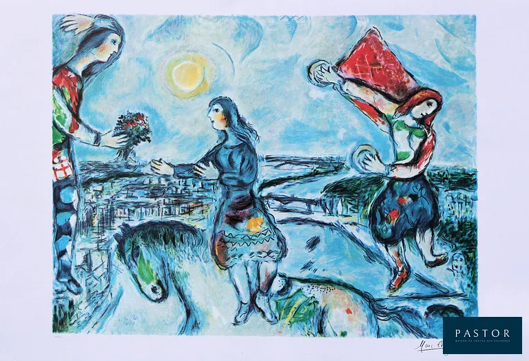 Marc CHAGALL (d'après)
Couple d'amoureux sur les toits de Paris

Lithographie offset d'après une œuvre de Marc Chagall
Imprimée ton par ton
Signée dans la planche
Sur papier d'art
Numérotée au crayon sur 500 exemplaires (numéro donné à titre d'exemple)
Dimensions : 84 x 63 cm environ
Edition Max Inter Ltd 1989
Caractéristiques de l'œuvre au dos

L'œuvre est vendue sans cadre, la photo est juste une illustration à titre d'exemple

Excellent état


Expédition obligatoire, jusqu'à 5 Lithographies dans votre colis pour 14,76€ TTC en France Métropolitaine, et 29,64€ TTC pour l'Europe