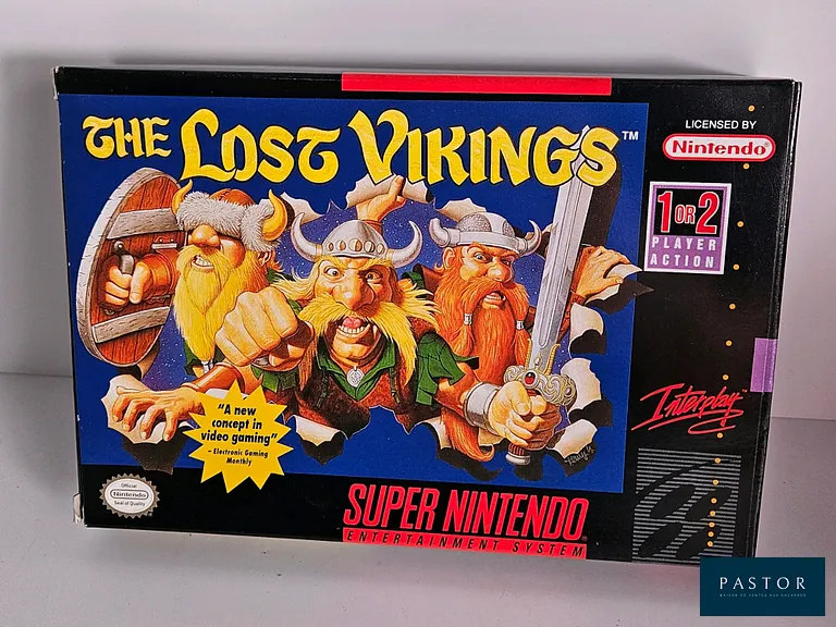 NINTENDO - SUPER NES. Jeu : The Lost Vikings. Complet avec boite, notice et cartouche. Version US. TBE. Sortie : 1992. Plateforme/ reflexion