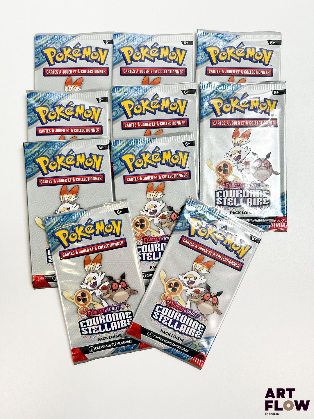 Ensemble de 10 boosters pack loisir Pokémon scellés Série du bloc Ecarlate et violet : couronne stellaire (EV7) En français