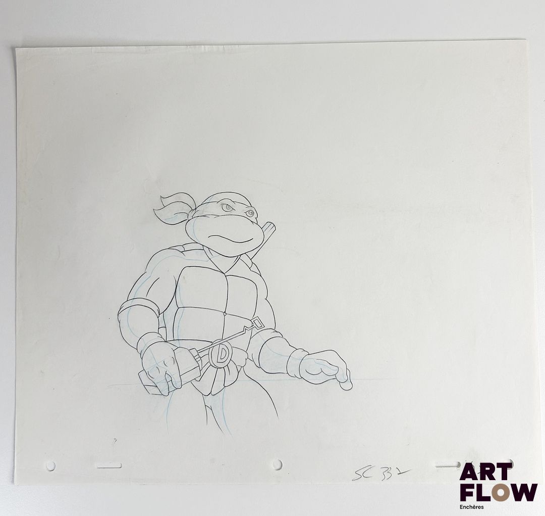 Tortues Ninja (Ninja Turtles) Donatello Dessin représentant Donatello s'apprêtant à combattre Animé américain d'après la série Teenage Mutant Ninja Turtles créée par Kevin Eastman et Peter Laird "Les Ninja Turtles sont quatre frères mutants entraînés dans l’art du ninjutsu par leur maître Splinter. Leonardo, Michelangelo, Donatello et Raphael se distinguent chacun par leur personnalité et leur arme de prédilection, mais partagent courage, esprit d’équipe et sens de la justice. Ensemble, ils protègent New York des criminels et des forces du mal tout en vivant des aventures épiques et pleines d’humour." Dimensions : 26,5 x 31,5 cm
