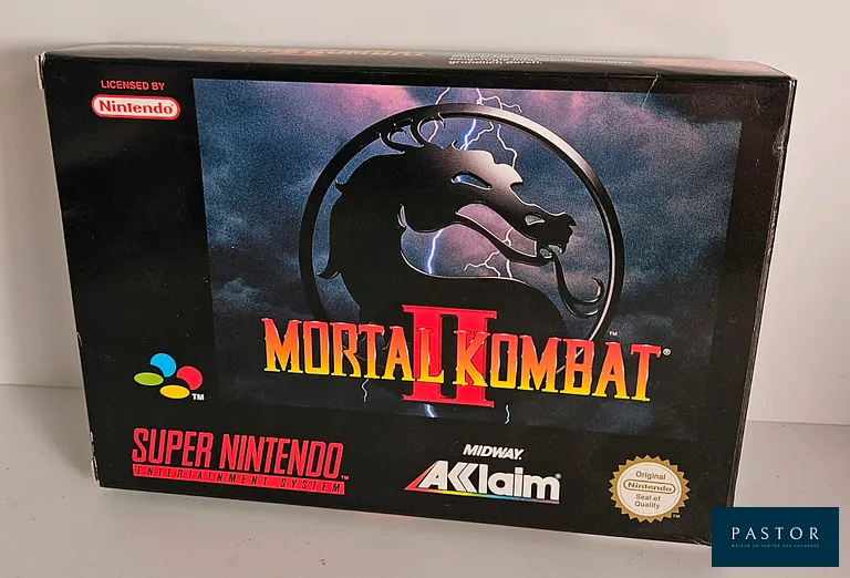 NINTENDO - SUPER NES. Jeu : Mortal Kombat 2. Complet avec boite, notice et cartouche. Version SNSP EUR. TBE. Sortie : 1993. Combat 2D