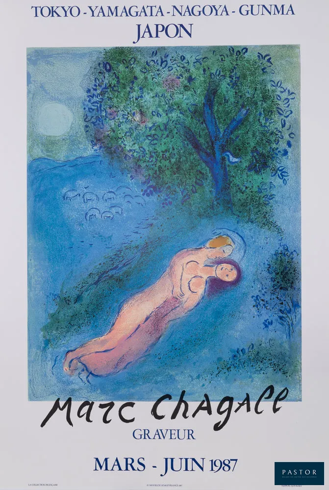 Marc CHAGALL (1887-1985)
Daphnis et Chloé

Affiche originale en couleurs
Signée dans la planche
Sur papier affiche 53 x 77 cm

Excellent état

INFORMATION : Affiche éditée à l'occasion de l'exposition de Marc Chagall en 1987 à Tokyo et Nagoya (Japon). Imprimée en offset haute qualité dans les ateliers Mourlot (Paris, France) d'après la lithographie "Daphnis et Chloé : La Leçon de Philétas" (catalogue raisonné Mourlot #323)


Expédition obligatoire, jusqu'à 5 Lithographies dans votre colis pour 14,76€ TTC en France Métropolitaine, et 29,64€ TTC pour l'Europe