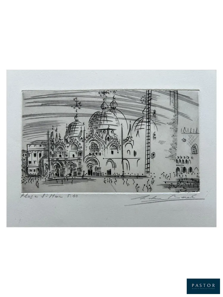 Michel Beret (1914 - 1966)
La place Saint Marc

Gravure originale signée et titrée
Numerotée 5 - 40
Dimensions de la feuille 31 x 46 cm
Dimension de l'impression 15.5 x 9 cm


Expédition obligatoire, jusqu'à 5 Lithographies dans votre colis pour 14,76€ TTC en France Métropolitaine, et 29,64€ TTC pour l'Europe