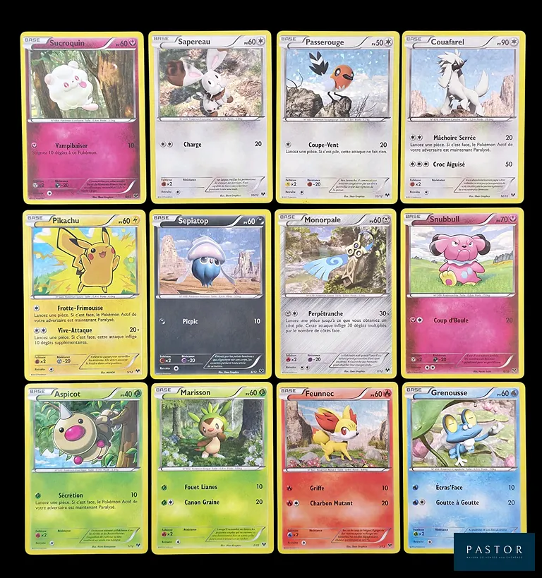 Réunion des 12 cartes Pokémon de la 4ème série promotionnelle MacDonald’s parue en 2014.
Cartes en état global Très bon, en français.