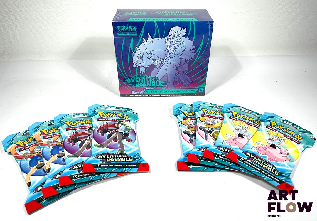 POKEMON Ensemble comprenant : - Coffret dresseur d'élite Écarlate et Violet - Aventures ensemble - Neuf scellé - 2 art sets EV9 - Écarlate et Violet - Aventure ensemble - Neufs