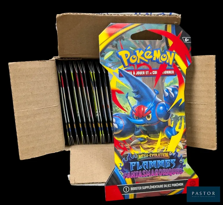 Case Pokémon : 24 boosters sous blisters.
Série du bloc Méga-Évolution : Flammes Fantasmagoriques (ME02).
En français.
Case ouverte mais complète. - TVA Récupérable
