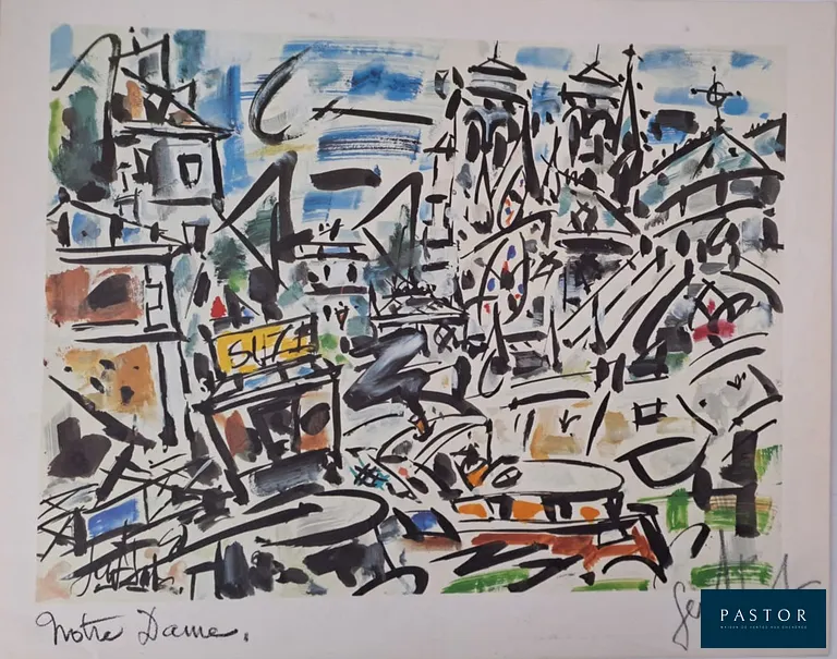 Gen PAUL
Notre-Dame de Paris, 1975

Photolithographie sur vélin
Signée au crayon par l'artiste

  Titré dans la planche
  Dimensions : 38 x 48 cm environ
  Numérotée sur 220
  
  Très bon état, quelques légères rousseurs dans la marge


Expédition obligatoire, jusqu'à 5 Lithographies dans votre colis pour 14,76€ TTC en France Métropolitaine, et 29,64€ TTC pour l'Europe