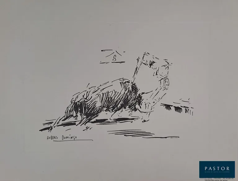 Roberto Domingo y Fallola (1883-1956)
Eduardo Anllo, "National", en un par de banderillas contre las tablas

Gravure
Signée dans la planche
Dimension feuille : 24.5 x 31.5 cm environ
Dimension image : 17 x 24 cm

Très bon état


Expédition obligatoire, jusqu'à 5 Lithographies dans votre colis pour 14,76€ TTC en France Métropolitaine, et 29,64€ TTC pour l'Europe