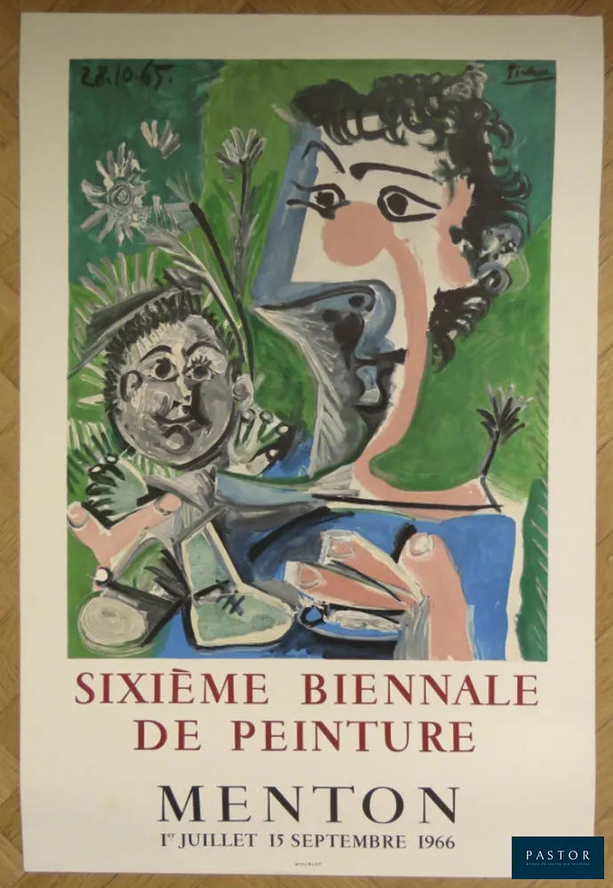 Pablo Picasso (1881-1973)
Sixième biennale de peinture de Menton
après La mère à l'enfant - 1965

Affiche originale d'exposition - Menton - 1966
Impression lithographique : Mourlot
signé dans la planche

tirage 3000 exemplaires

Dimensions: 72 x 48 cm
Condition: B+, bon état (une coupure dans la marge blanche supérieure)

Référence : Czwiklitzer 284, Rodriguo, vol.1 n°156


Expédition obligatoire, jusqu'à 5 Lithographies dans votre colis pour 14,76€ TTC en France Métropolitaine, et 29,64€ TTC pour l'Europe