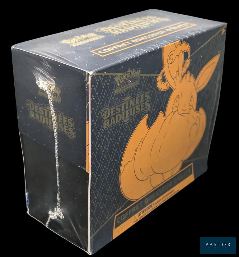 Coffret Pokémon scellé : Elite Trainer Box (ETB) Évoli.
 Série du bloc Épée&Bouclier Destinées Radieuses (EB04.5).
En français.