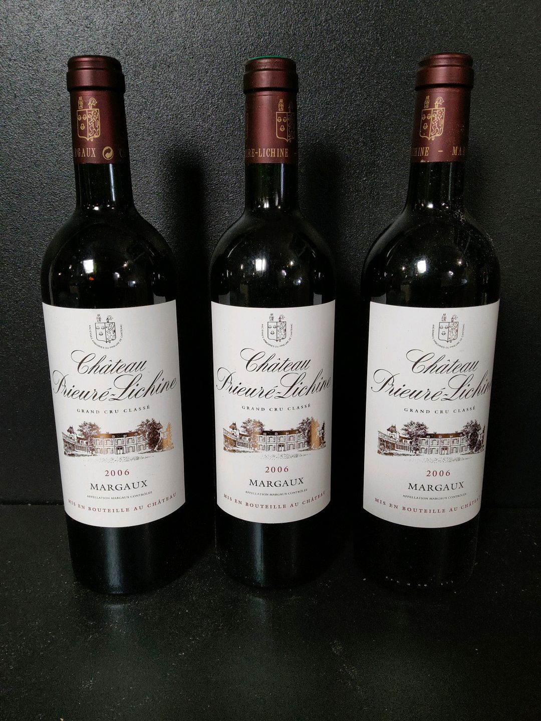 3 bouteilles de vin rouge du Château Prieuré-Lichine 4ème GCC Margaux 2006