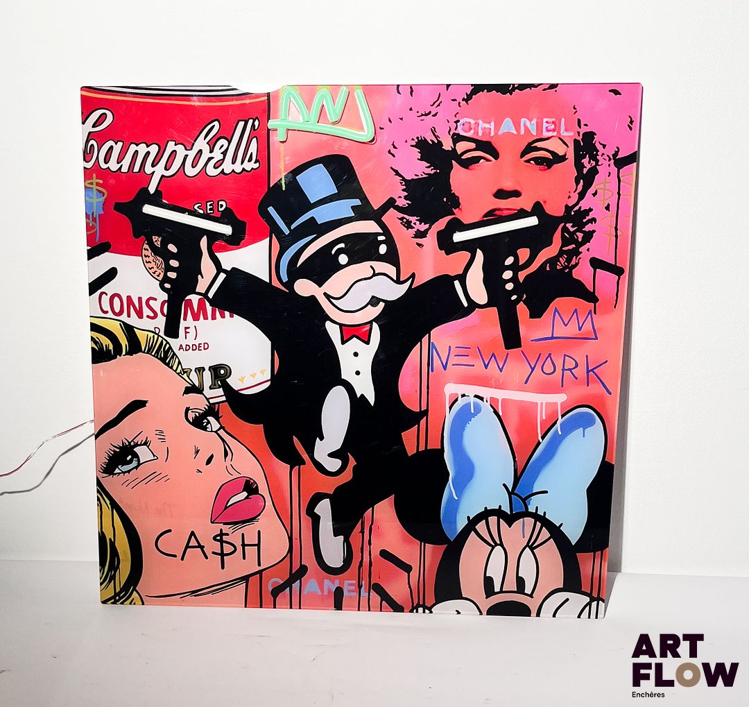 Enseigne lumineuse The Nineties - Monopoly Gang. Dimensions : 50 x 50 cm Fonctionnelle - État général excellent. Alimentation USB.