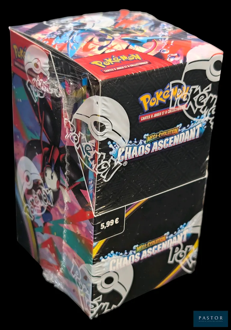 Coffret Pokémon scellé : Demi-display (18 boosters).
Série du bloc Méga-Évolution : Chaos Ascendant (ME04).
En français.