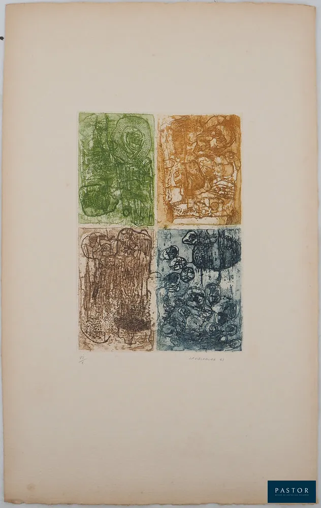 Jean-Pierre VIELFAURE (1930-2015)
Les quatre éléments, 1963

Gravure originale
Signée et datée au crayon
Numérotée /10 exemplaires
Sur vélin 43 x 27.5 cm

Très bon état, petites rousseurs et marques de manipulation sur le feuillet


Expédition obligatoire, jusqu'à 5 Lithographies dans votre colis pour 14,76€ TTC en France Métropolitaine, et 29,64€ TTC pour l'Europe