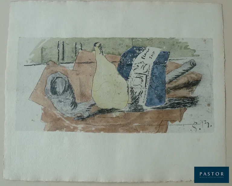 Georges BRAQUE (1882-1963)
Le paquet de bleu, 1957

Lithographie et pochoir (procédé Jacomet) réhaussée au crayon
Signée dans la planche
Sur papier Richard de Bas 49 x 40 cm
Edition limitée à 320 exemplaires

Bon état, petits défauts dans les marges

INFORMATION : Réalisée pour le portfolio "Espaces" éditée par les éditions Au Vent d'Arles en 1957


Expédition obligatoire, jusqu'à 5 Lithographies dans votre colis pour 14,76€ TTC en France Métropolitaine, et 29,64€ TTC pour l'Europe