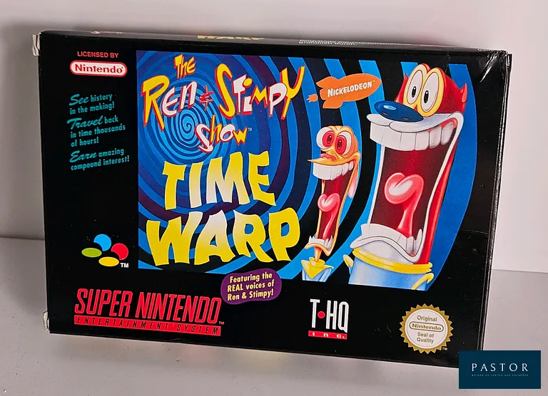 NINTENDO - SUPER NES. Jeu : The Ren & Stimpy Slow "Time Warp". Complet avec boite, notice et cartouche. TBE. Sortie : 1994. Version SNSP EUR. Plateforme 2D