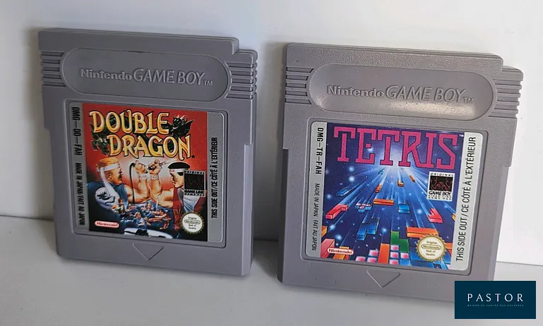 NINTENDO - GAMEBOY - Lot de 2 jeux : Tetris et Double Dragon en loose avec boitier de protection Nintendo. Version PAL FAH. TBE