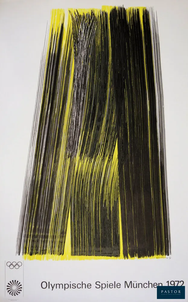 Hans HARTUNG (1904-1989)
Composition - JO Münich 1972

Affiche en lithographie originale en couleurs
Signée dans la planche
Sur papier affiche 65 x 102 cm
Imprimée dans les Ateliers Arte/Maeght (Paris, France)

Très bon état, rares petits défauts en bord de feuillet

INFORMATION : Affiche originale éditée à l'occasion des Jeux Olympiques d'été de 1972 à Munich (Allemagne). Vingt-neuf artistes ont été chargés de créer des affiches destinées à promouvoir les Jeux olympiques et à illustrer l'imbrication du sport et de l'art dans le monde entier.


Expédition obligatoire, jusqu'à 5 Lithographies dans votre colis pour 14,76€ TTC en France Métropolitaine, et 29,64€ TTC pour l'Europe